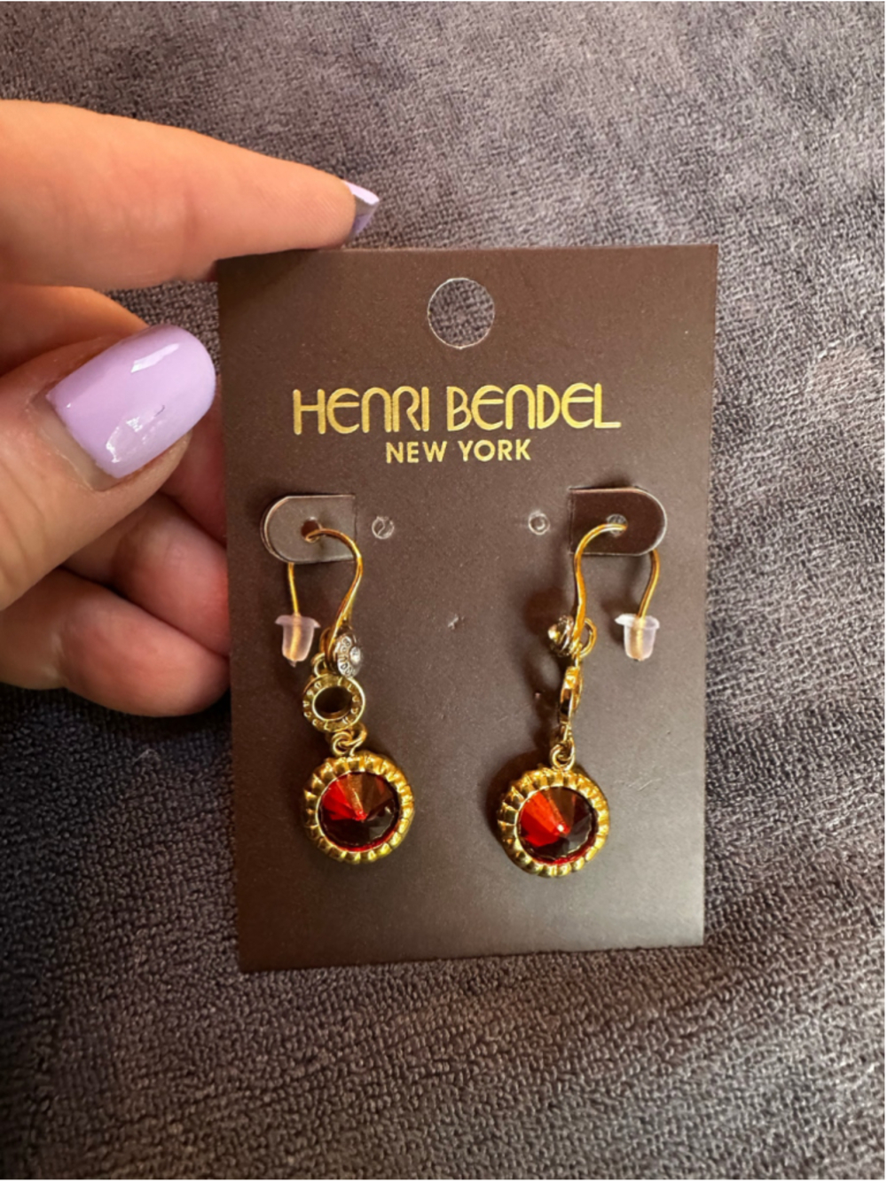 Henri Bendel Gold Red Crystal Drop Earrings